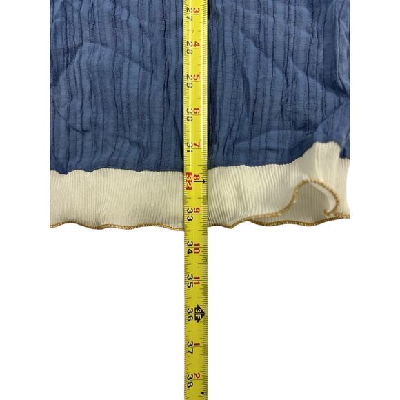 Blue Pleated Dress Collared Ruffle Gold Pearl Buttons Size XL Coquette - Picture 10 of 10